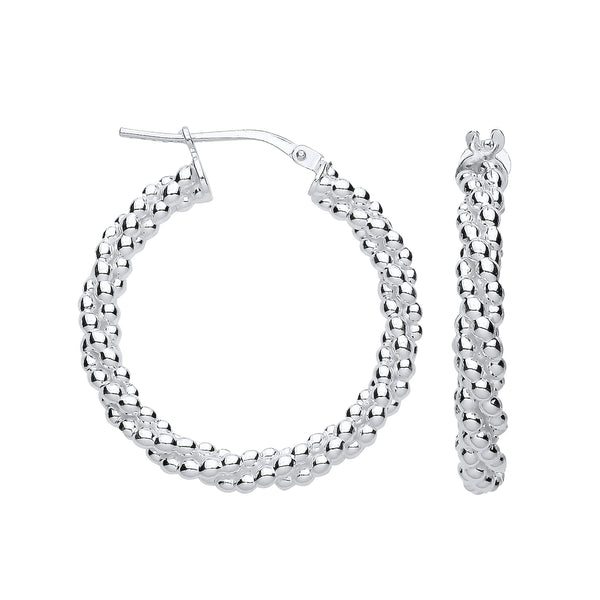 Sterling Silver Ring - Silver 28mm Beaded Hoop Earrings - by Hearts Forever Jewellers
