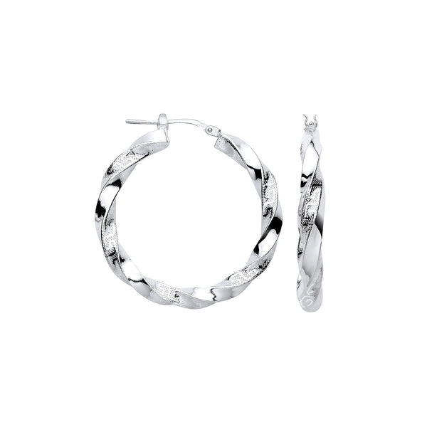 Sterling Silver Ring - Silver Greek Key Twist Hoop 32mm Earrings - by Hearts Forever Jewellers