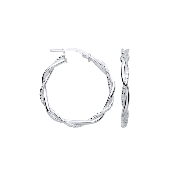 Sterling Silver Ring - Silver D/C & Plain Twist Medium Hoop Earrings - by Hearts Forever Jewellers