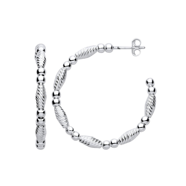 Sterling Silver Ring - Silver Beads and Twist Medium Hoop Earrings - by Hearts Forever Jewellers