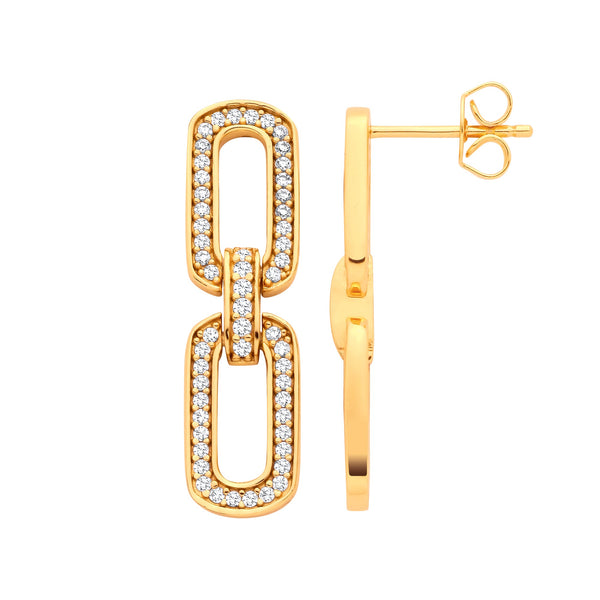 18k Yellow Gold Cubic Zirconia Ring - Silver 18ct YG Plated CZ Paper Clip Drop Earrings - by Hearts Forever Jewellers