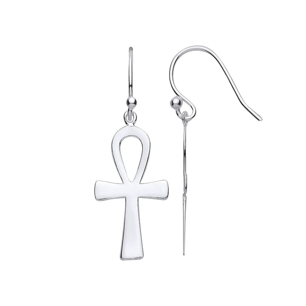 Sterling Silver Ring - Silver Ankh Cross Drop Earrings with Hook - by Hearts Forever Jewellers