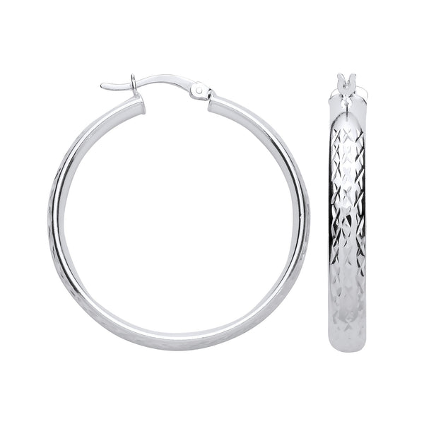 Sterling Silver Ring - Silver 30mm Tyre Tread Design D Shape Earrings - by Hearts Forever Jewellers
