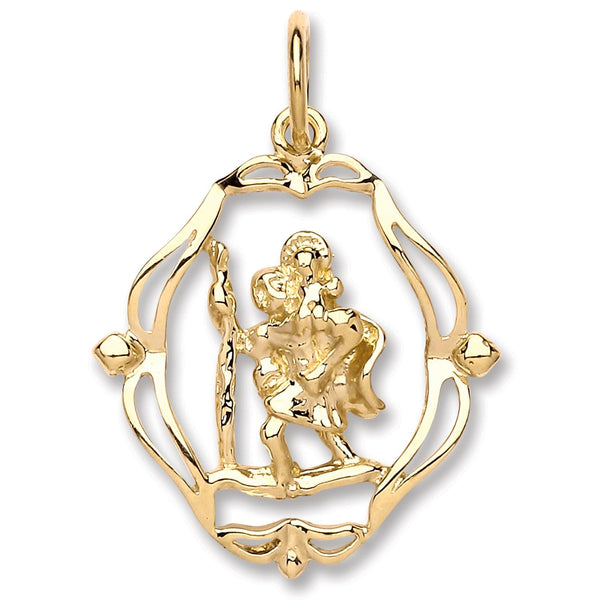Necklace - Y/G Oval Fancy Cut Out St Christopher Pendant - by Hearts Forever Jewellers