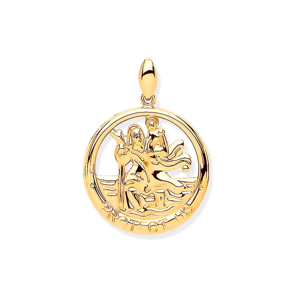 Jewellery - Y/G St Christopher Round Cut Out Protect Us Medal - by Hearts Forever Jewellers