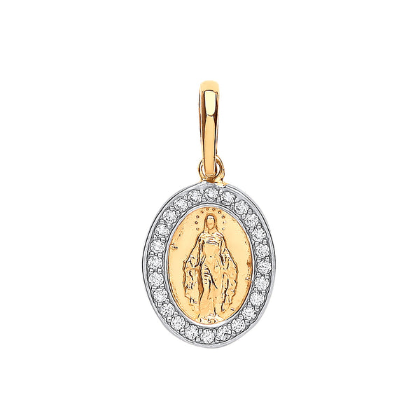 Cubic Zirconia Necklace - Y/G Miraculous Medallion CZ Pendant - by Hearts Forever Jewellers
