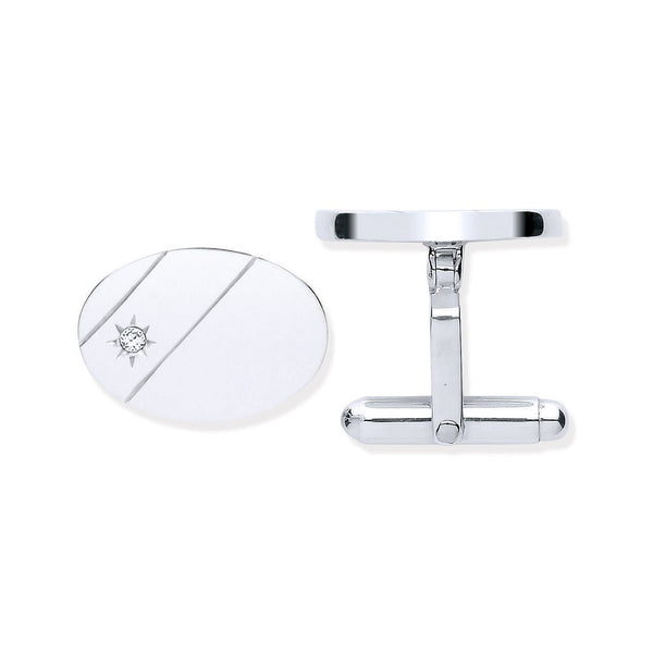 Sterling Silver Cubic Zirconia Jewellery - Silver CZ, Plain Oval Cufflinks - by Hearts Forever Jewellers