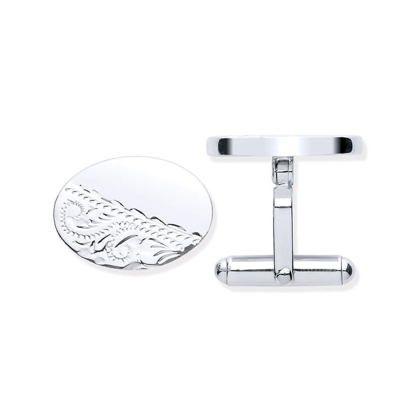 Sterling Silver Jewellery - Silver Plain & Engraved Oval Cufflinks - by Hearts Forever Jewellers