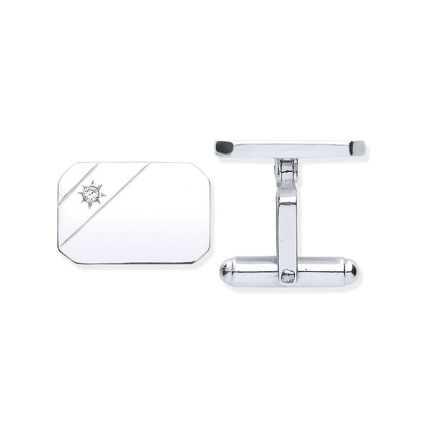 Sterling Silver Cubic Zirconia Jewellery - Silver CZ, Rectangle, Soft Edge Cufflinks - by Hearts Forever Jewellers