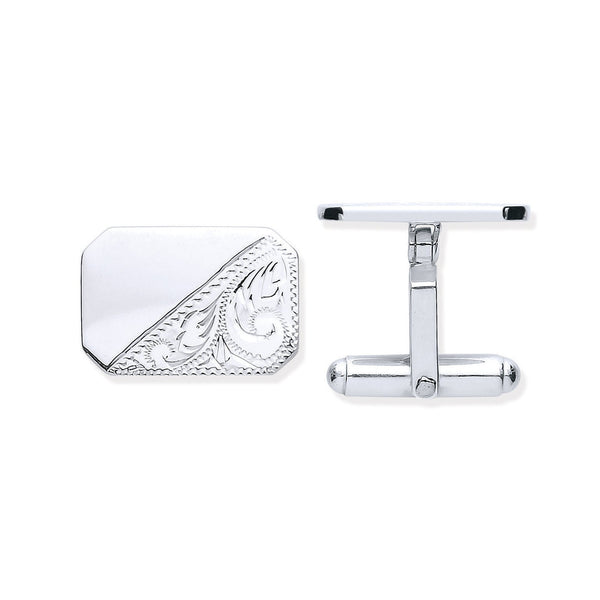 Sterling Silver Jewellery - Silver Plain & Engraved Rectangle Cufflinks - by Hearts Forever Jewellers