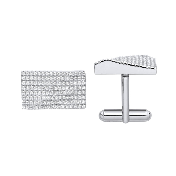 Sterling Silver Cubic Zirconia Jewellery - Silver CZ Rectangle Raised Slope Cufflinks - by Hearts Forever Jewellers