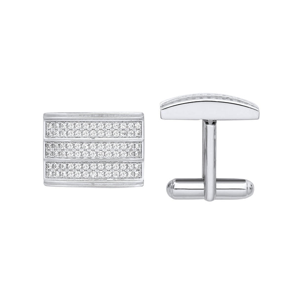 Sterling Silver Cubic Zirconia Jewellery - Silver CZ Rectangle Cufflinks - by Hearts Forever Jewellers