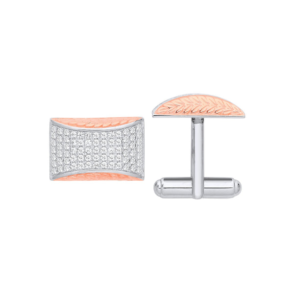 Sterling Silver Cubic Zirconia Jewellery - Silver CZs & RG Plating Barley Design Cufflinks - by Hearts Forever Jewellers