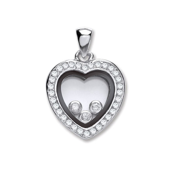 Sterling Silver Cubic Zirconia Necklace - Silver Floating Cz Heart Pendant - by Hearts Forever Jewellers