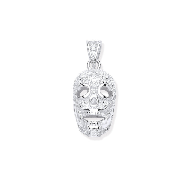 Sterling Silver Cubic Zirconia Necklace - Silver Cz Skull Bones Pendant - by Hearts Forever Jewellers