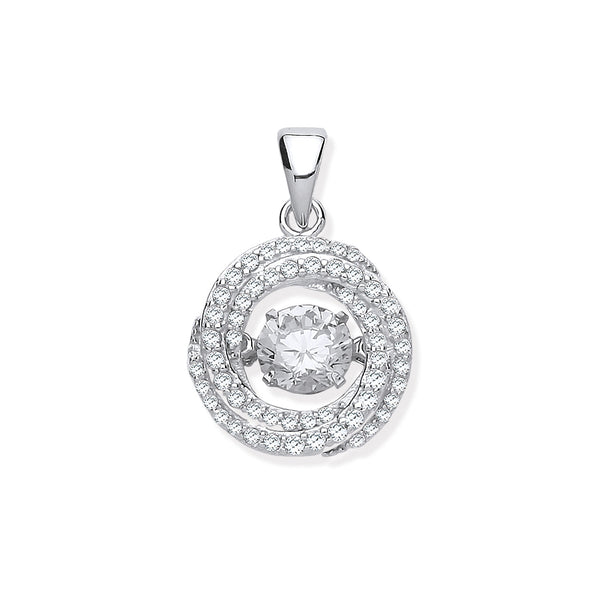 Sterling Silver Cubic Zirconia Ring - Silver Cz Swirl Pendant with Hanging Shimering Cz - by Hearts Forever Jewellers