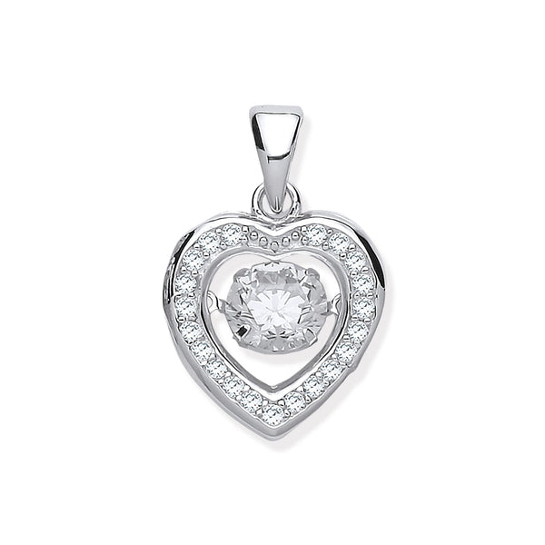 Sterling Silver Cubic Zirconia Ring - Silver Cz Heart Pendant with Hanging Shimering Cz - by Hearts Forever Jewellers