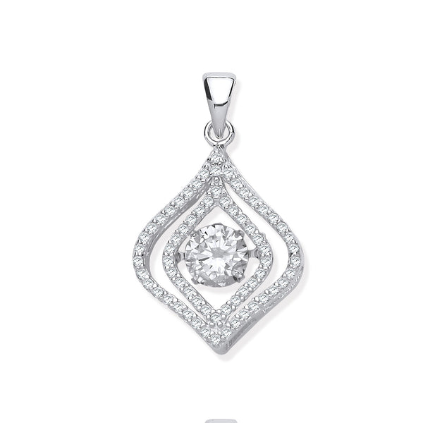 Sterling Silver Cubic Zirconia Ring - Silver Cz Pendant with Hanging Shimering Clear Cz - by Hearts Forever Jewellers