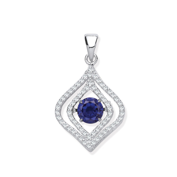 Sterling Silver Cubic Zirconia Ring - Silver Cz Pendant with Hanging Shimmering Blue Cz - by Hearts Forever Jewellers