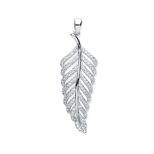 Sterling Silver Cubic Zirconia Necklace - Silver Cz Leaf Drop Pendant - by Hearts Forever Jewellers