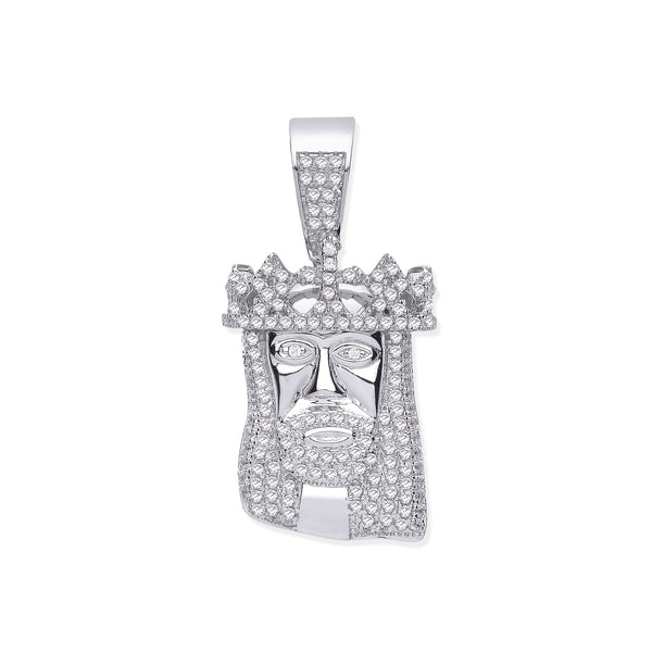 Sterling Silver Cubic Zirconia Necklace - Silver CZ Pendant Jesus with Crown - by Hearts Forever Jewellers