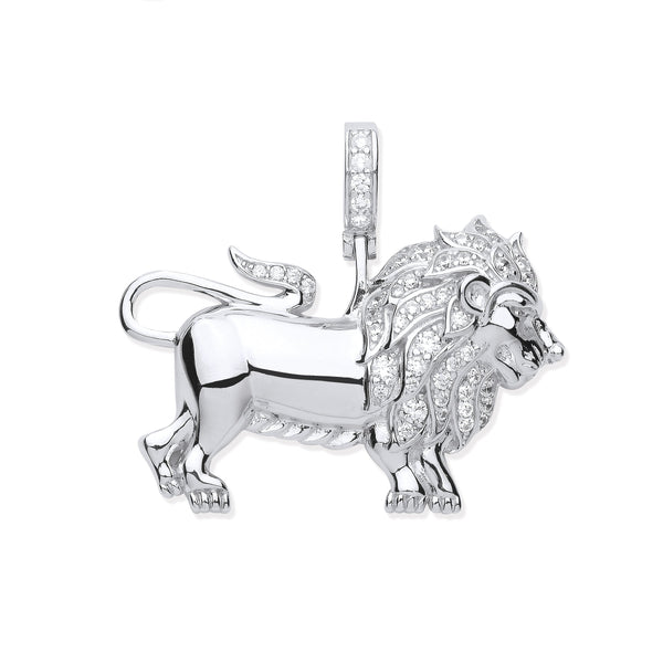 Sterling Silver Cubic Zirconia Necklace - Silver CZ Lion Pendant - by Hearts Forever Jewellers