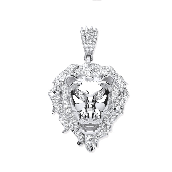 Sterling Silver Cubic Zirconia Necklace - Silver CZ Lion Head Pendant - by Hearts Forever Jewellers