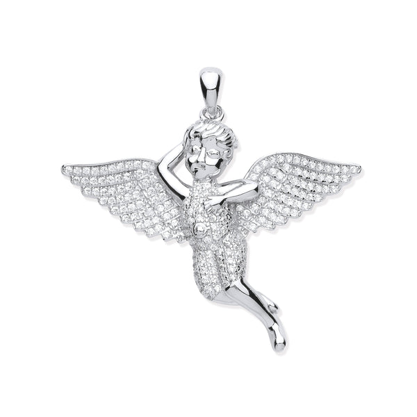 Sterling Silver Cubic Zirconia Necklace - Silver CZ Cherub Angel Pendant - by Hearts Forever Jewellers