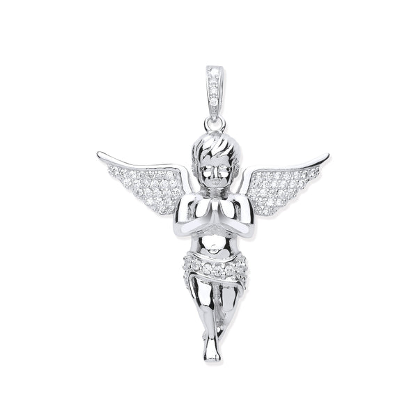 Sterling Silver Cubic Zirconia Necklace - Silver CZ Angel Pendant - by Hearts Forever Jewellers