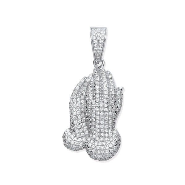 Sterling Silver Cubic Zirconia Necklace - Silver CZ Praying Hands Pendant - by Hearts Forever Jewellers