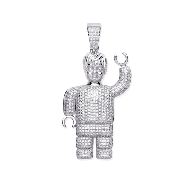 Sterling Silver Cubic Zirconia Necklace - Silver CZ Lego Man Pendant - by Hearts Forever Jewellers