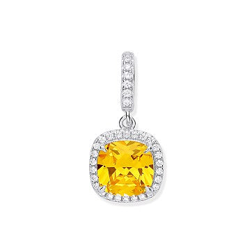 Sterling Silver Cubic Zirconia Necklace - Silver Yellow CZ Drop Pendant - by Hearts Forever Jewellers