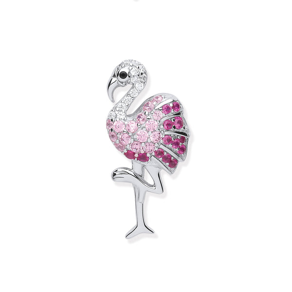 Sterling Silver Cubic Zirconia Necklace - Silver CZ Flamingo Drop Pendant - by Hearts Forever Jewellers