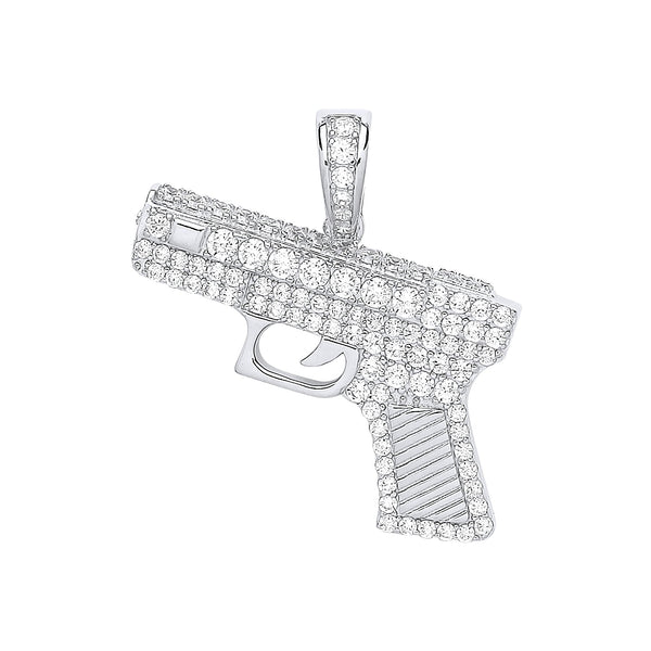 Sterling Silver Cubic Zirconia Necklace - Silver Cz Pistol Pendant - by Hearts Forever Jewellers