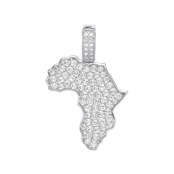 Sterling Silver Cubic Zirconia Necklace - Silver Cz Africa Map Pendant - by Hearts Forever Jewellers