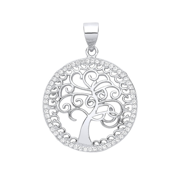 Sterling Silver Cubic Zirconia Necklace - Silver Cz Tree of Life Pendant - by Hearts Forever Jewellers