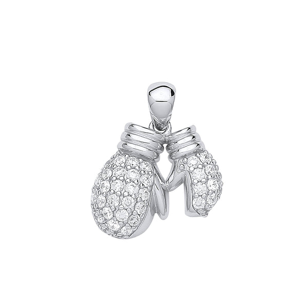 Sterling Silver Cubic Zirconia Necklace - Silver CZ Boxing Gloves Drop Pendant - by Hearts Forever Jewellers