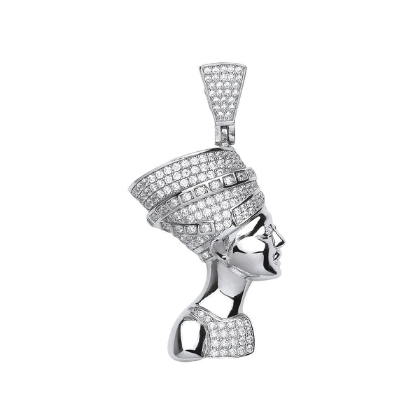 Sterling Silver Cubic Zirconia Necklace - Silver Large Queen Nefertiti CZ Pendant - by Hearts Forever Jewellers