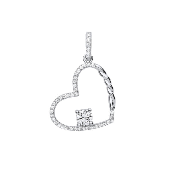 Sterling Silver Cubic Zirconia Necklace - Silver Single CZ Heart Drop Pendant - by Hearts Forever Jewellers