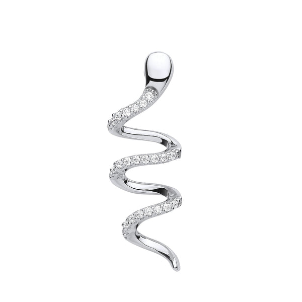 Sterling Silver Cubic Zirconia Necklace - Silver Snake CZ Drop Pendant - by Hearts Forever Jewellers