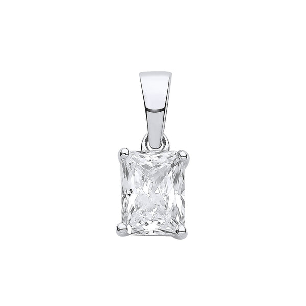 Sterling Silver Cubic Zirconia, Emerald Necklace - Silver CLEAR CZ Emerald Cut Pendant - by Hearts Forever Jewellers