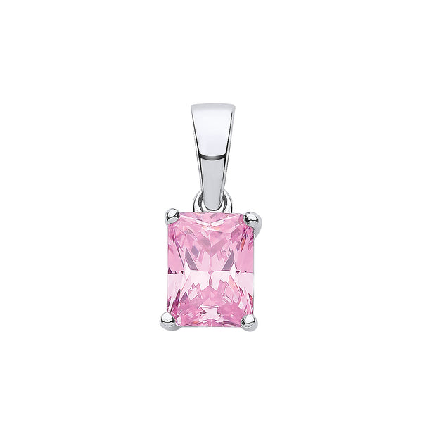 Sterling Silver Cubic Zirconia, Emerald Necklace - Silver PINK CZ Emerald Cut Pendant - by Hearts Forever Jewellers
