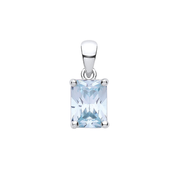 Sterling Silver Cubic Zirconia, Emerald Necklace - Silver BLUE CZ Emerald Cut Pendant - by Hearts Forever Jewellers