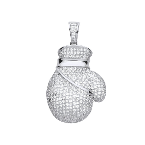 Sterling Silver Cubic Zirconia Necklace - Silver CZ Big Boxing Glove Pendant - by Hearts Forever Jewellers