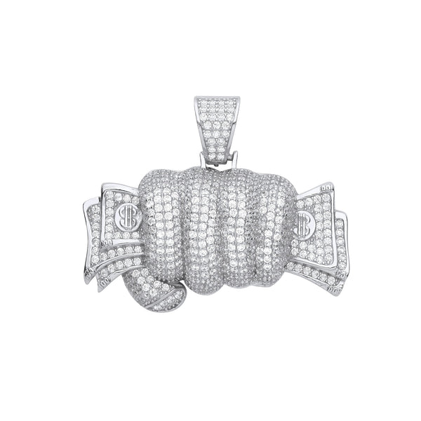 Sterling Silver Cubic Zirconia Necklace - Silver Fist Full of Cash CZ Hollow Pendant - by Hearts Forever Jewellers