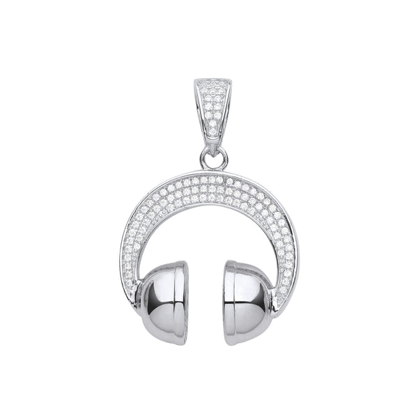 Sterling Silver Cubic Zirconia Necklace - Silver Headphones CZ Pendant - by Hearts Forever Jewellers