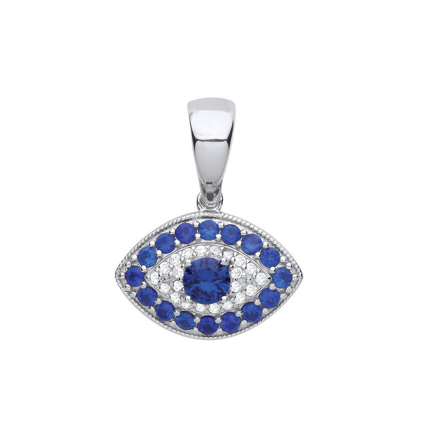 Sterling Silver Cubic Zirconia Necklace - Silver Evil Eye Blue CZs Pendant - by Hearts Forever Jewellers