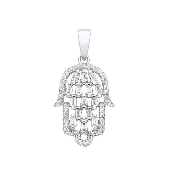 Sterling Silver Cubic Zirconia Necklace - Silver Hamsa CZ Pendant - by Hearts Forever Jewellers