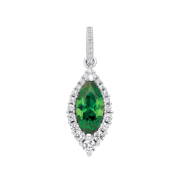 Sterling Silver Cubic Zirconia Necklace - Silver Green Marquise CZ Drop Pendant - by Hearts Forever Jewellers