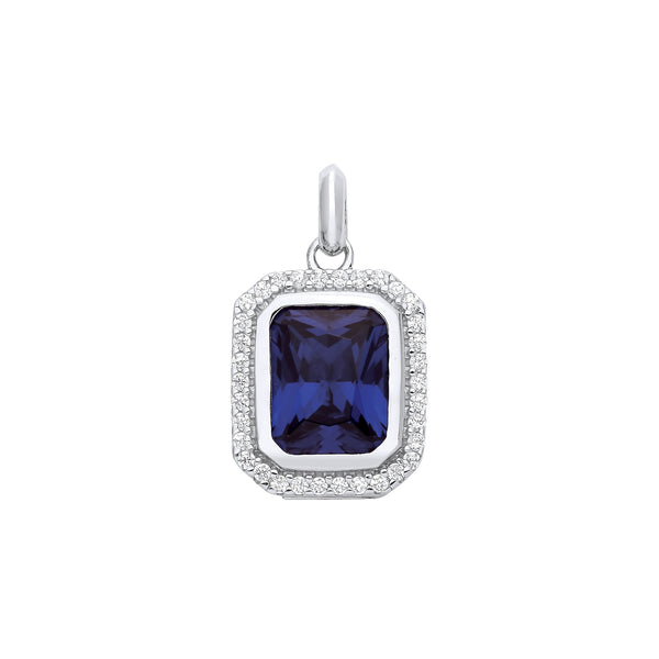 Sterling Silver Cubic Zirconia Necklace - Silver Blue Octagon CZ Pendant - by Hearts Forever Jewellers